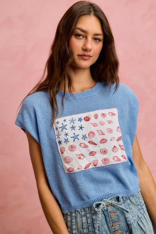 It Shore Is A Good Life Flag Knit Top