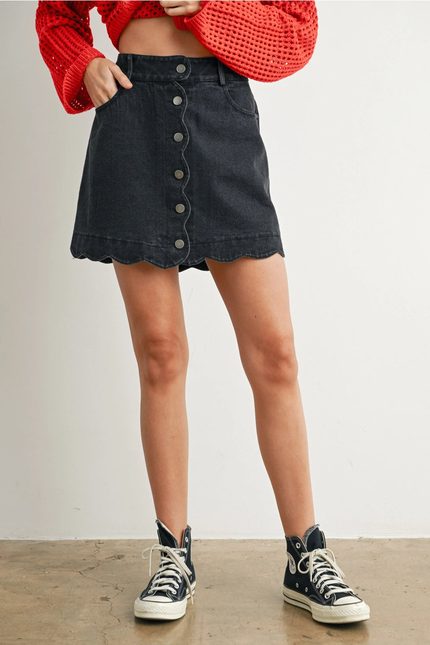 Black Betty Black Denim Scalloped Skirt