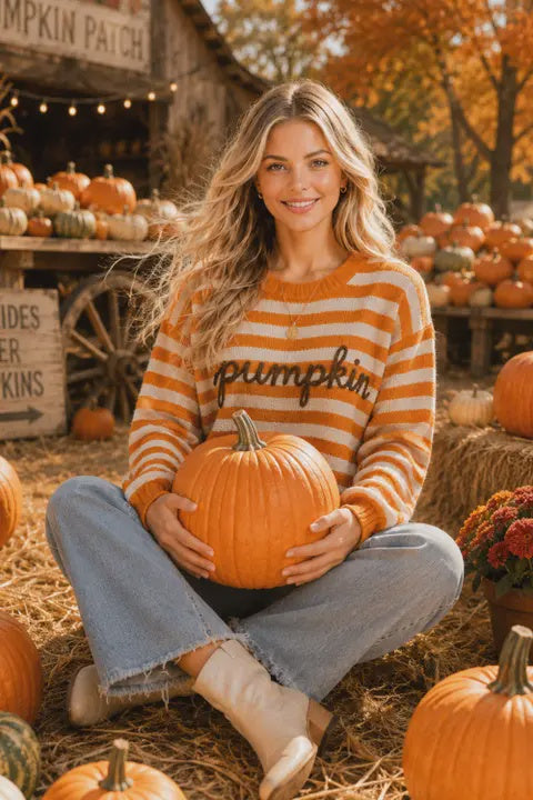 Pumpkin Spice & Everything Nice Orange Striped Sweater
