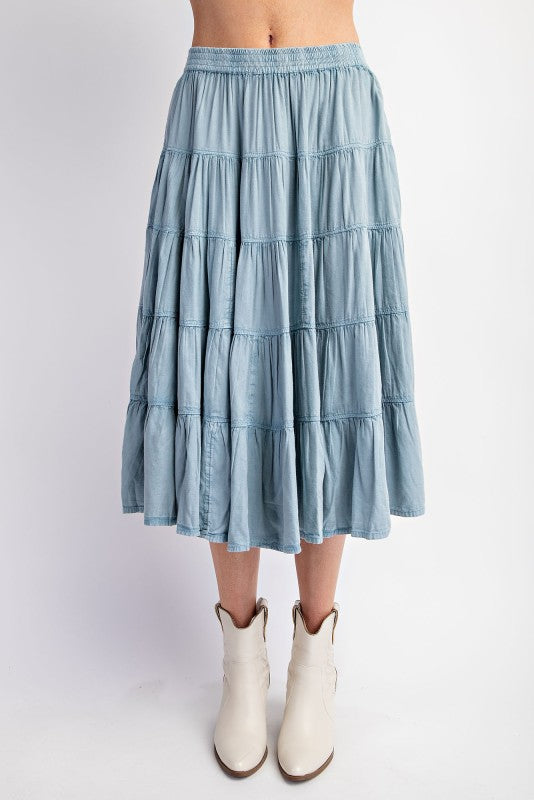 Right On Cowboy Ruffled Denim Mid Maxi