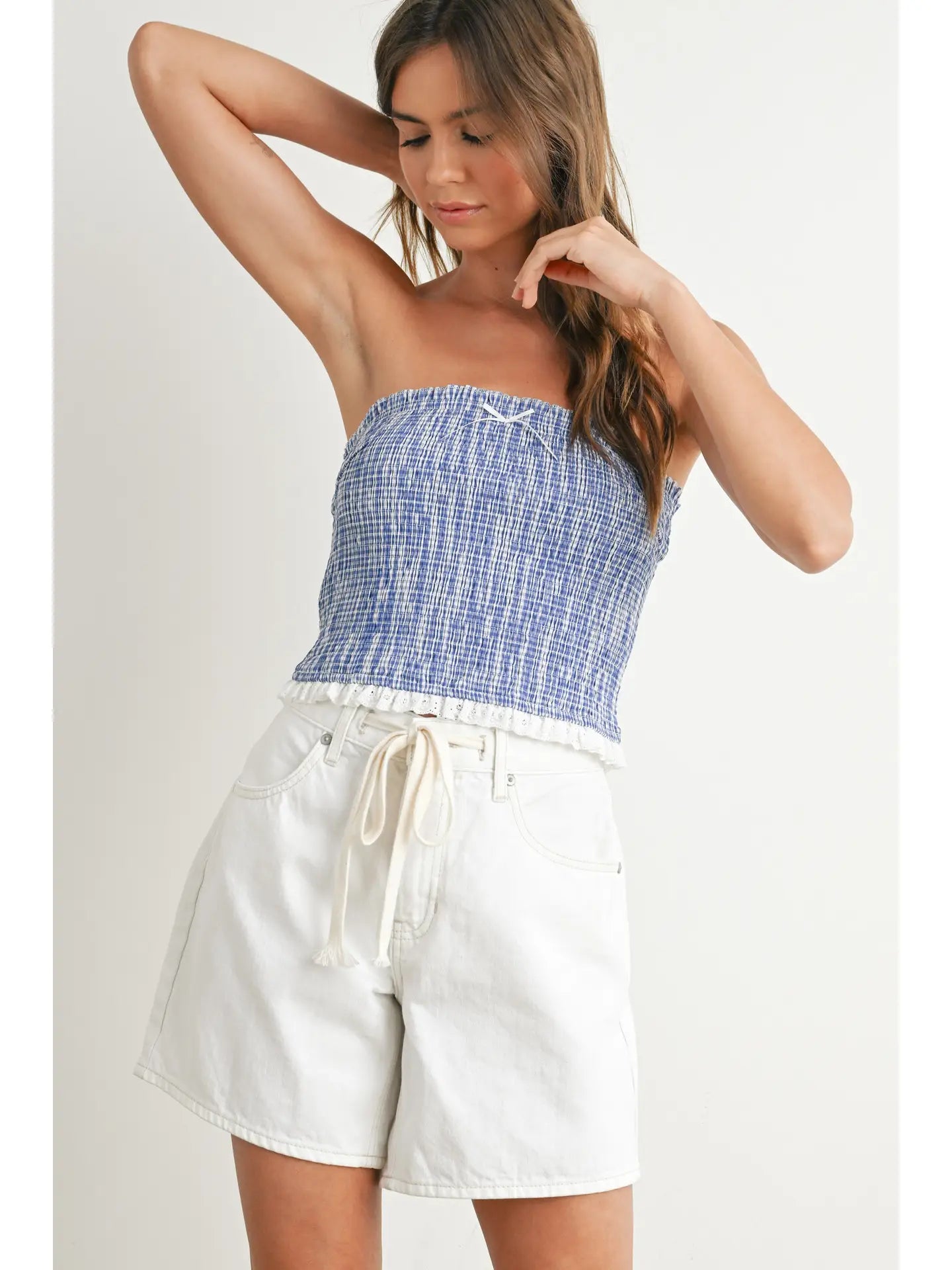 Home Of The Brave Blue Striped Strapless Top
