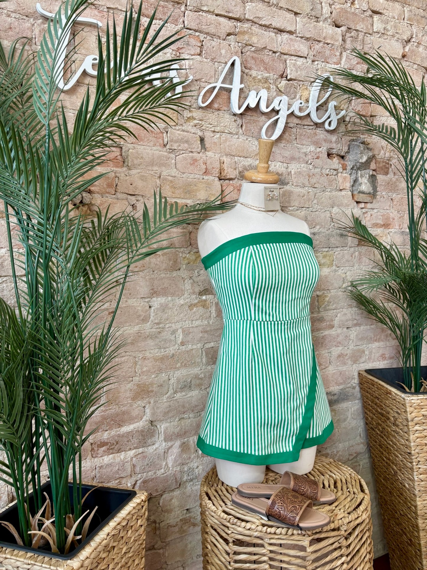 Sandy Shores Green Striped Romper