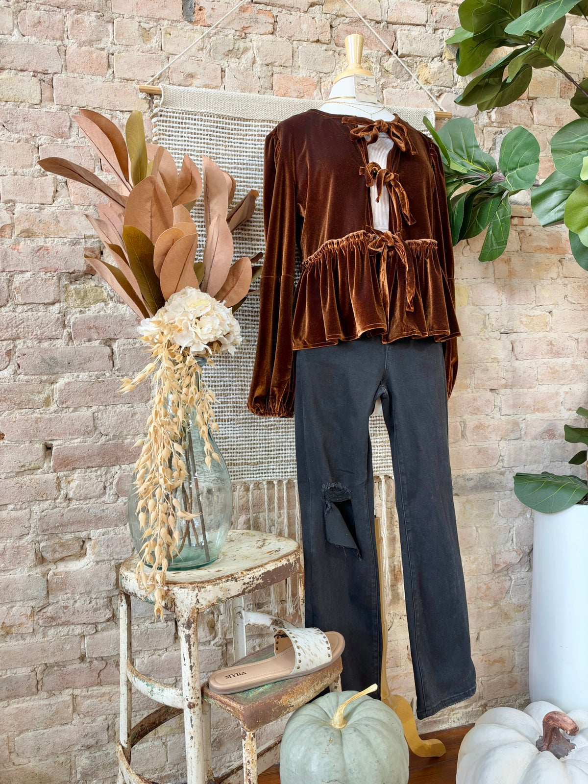 Meet Me At The Vineyards Rust Velvet Blouse