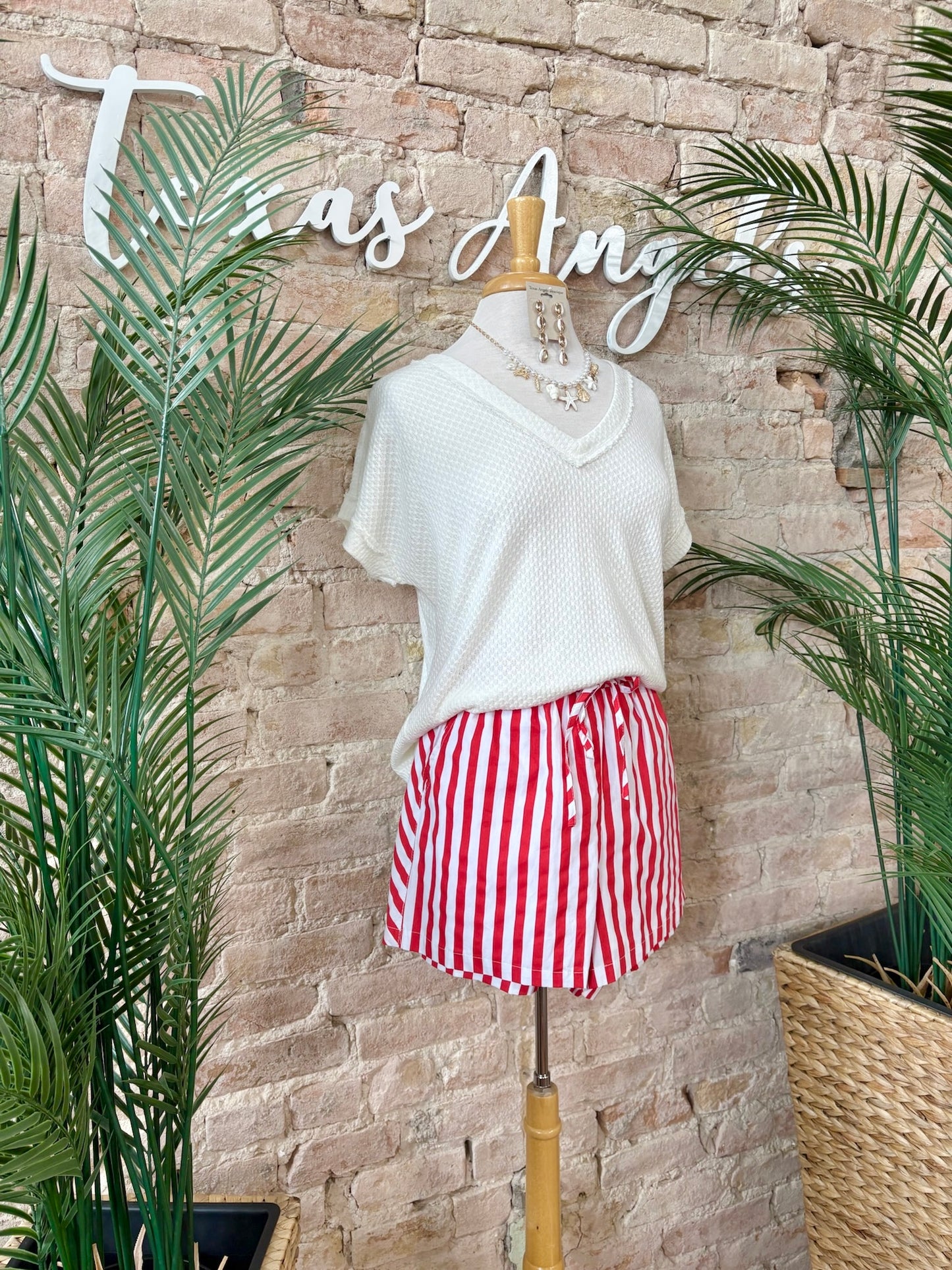 To The Coast We Go Cream V-Neck Top