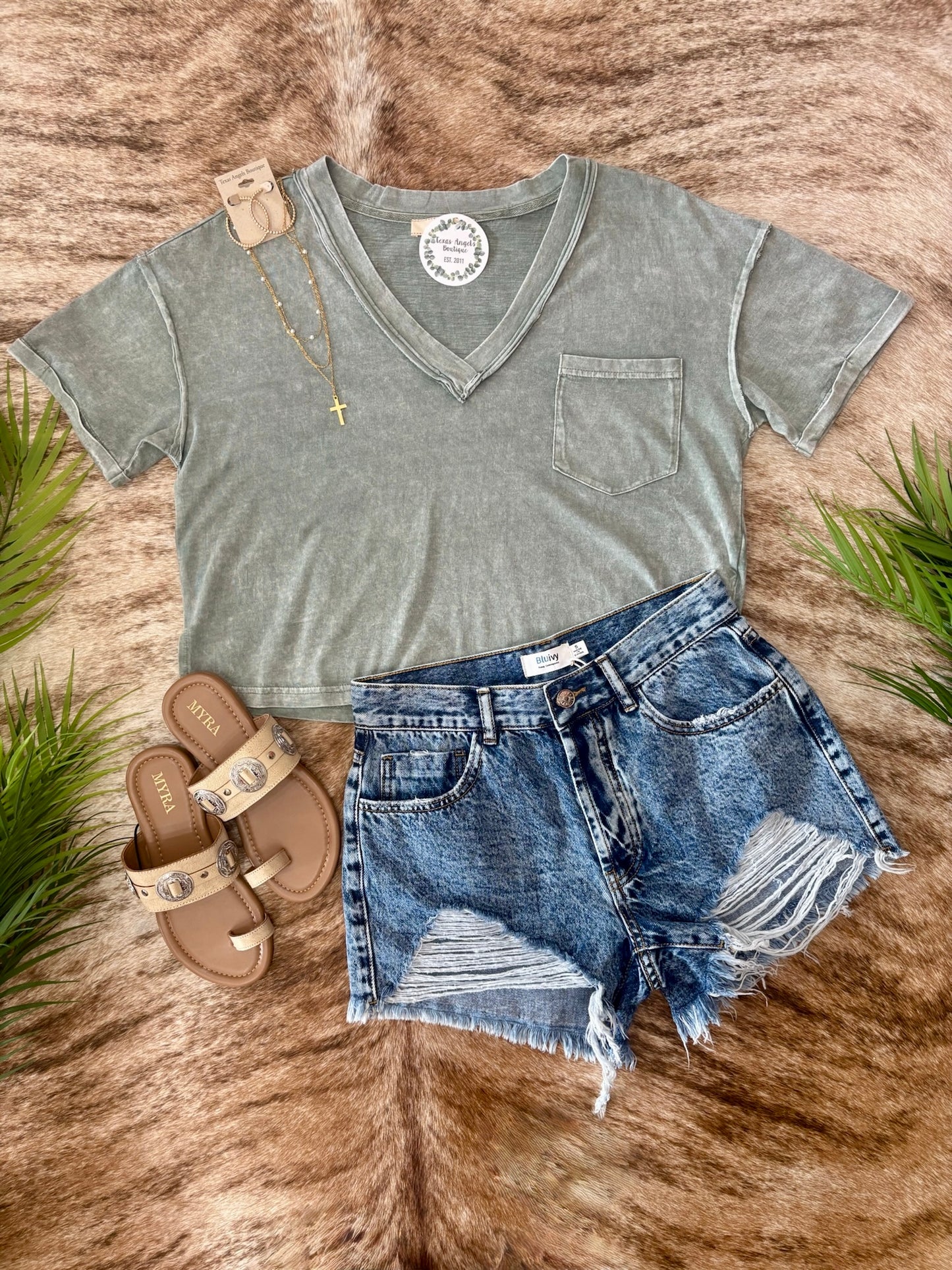 Just An Ordinary Girl Oversized Olive V-Neck Top