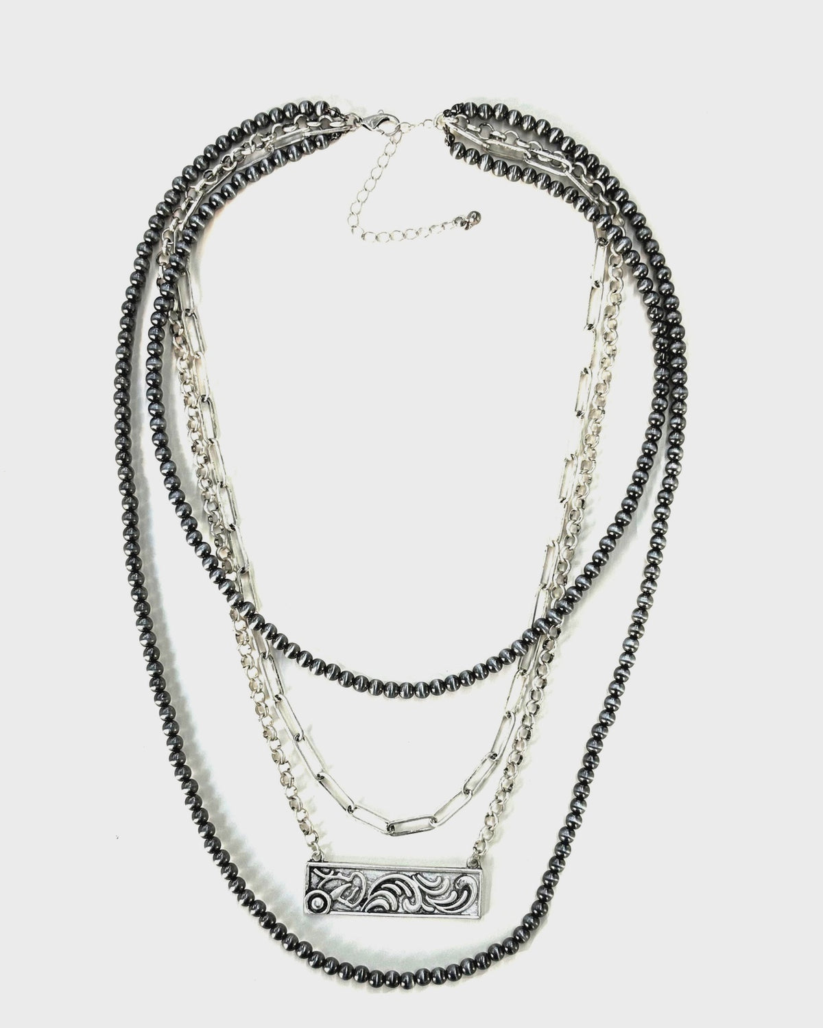 Silver Layered Bar Necklace 