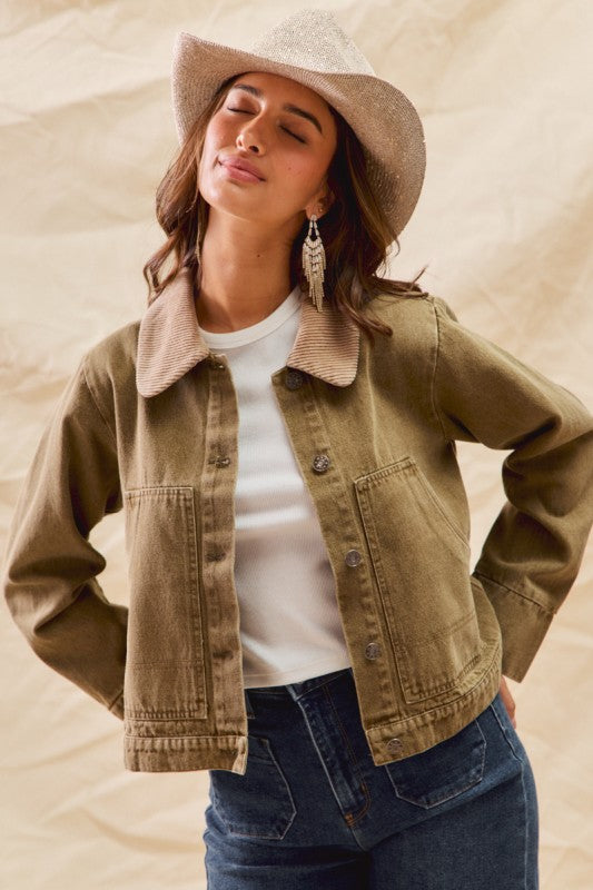 Joy To The World Olive Corduroy Jacket