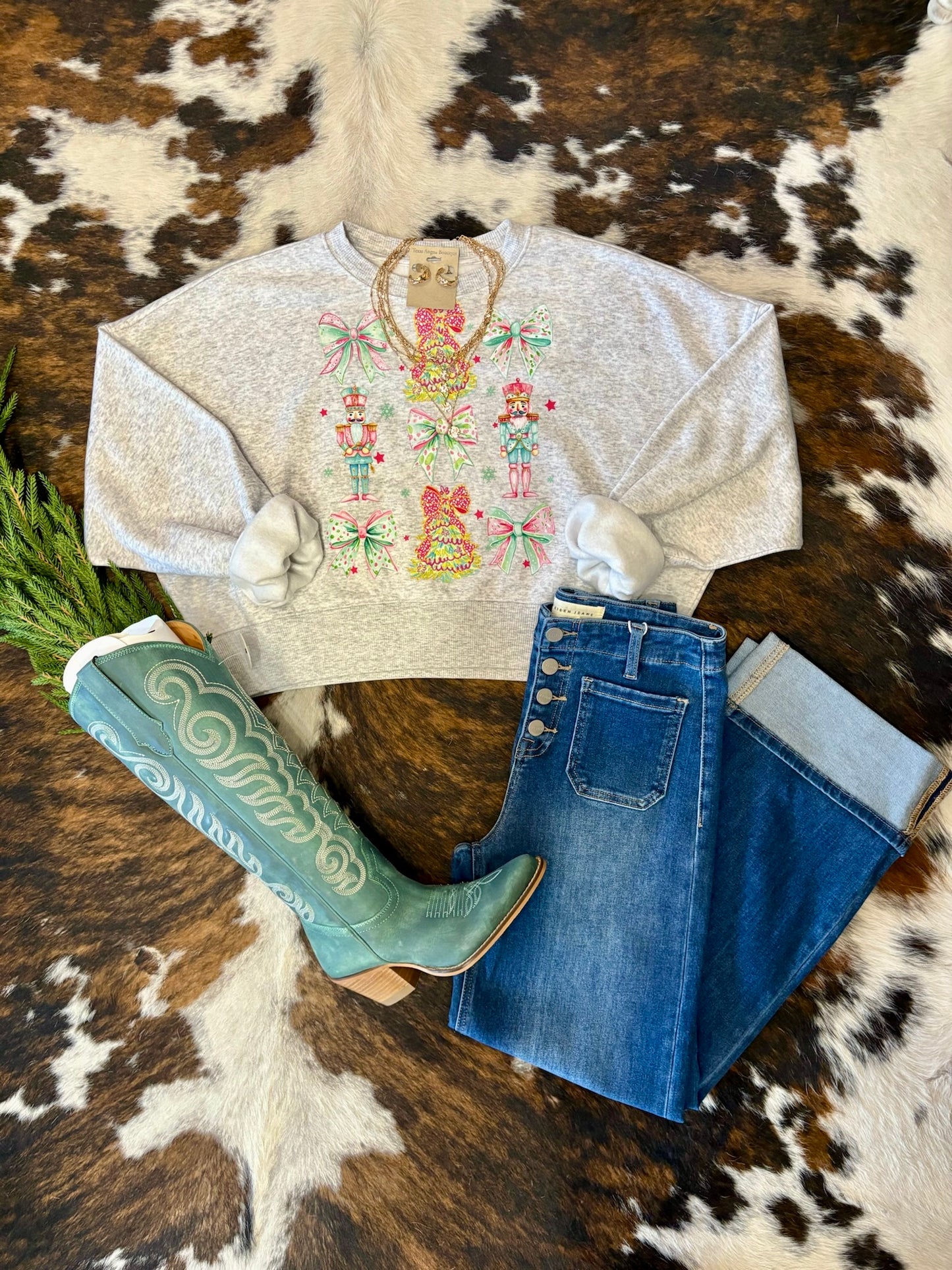 Walking In A Winter Wonderland Nutcracker Grey Cropped Sweatshirt