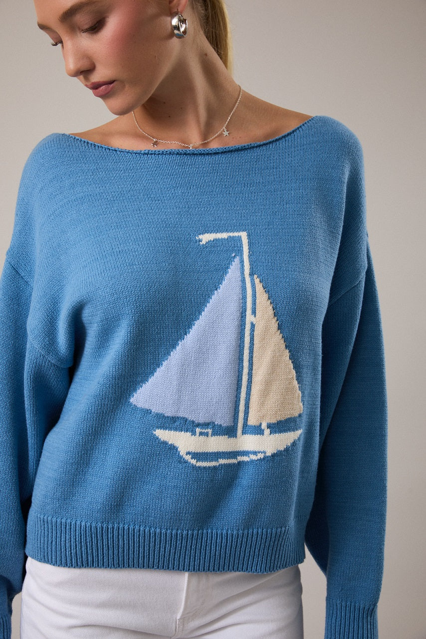 Smooth Sailing Blue Boat Sweater