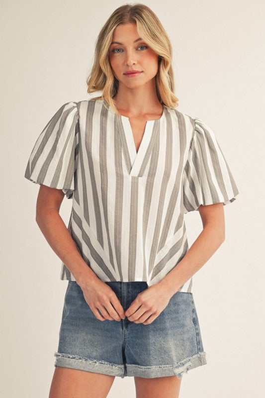 Seaside Avenue Grey Striped Blouse