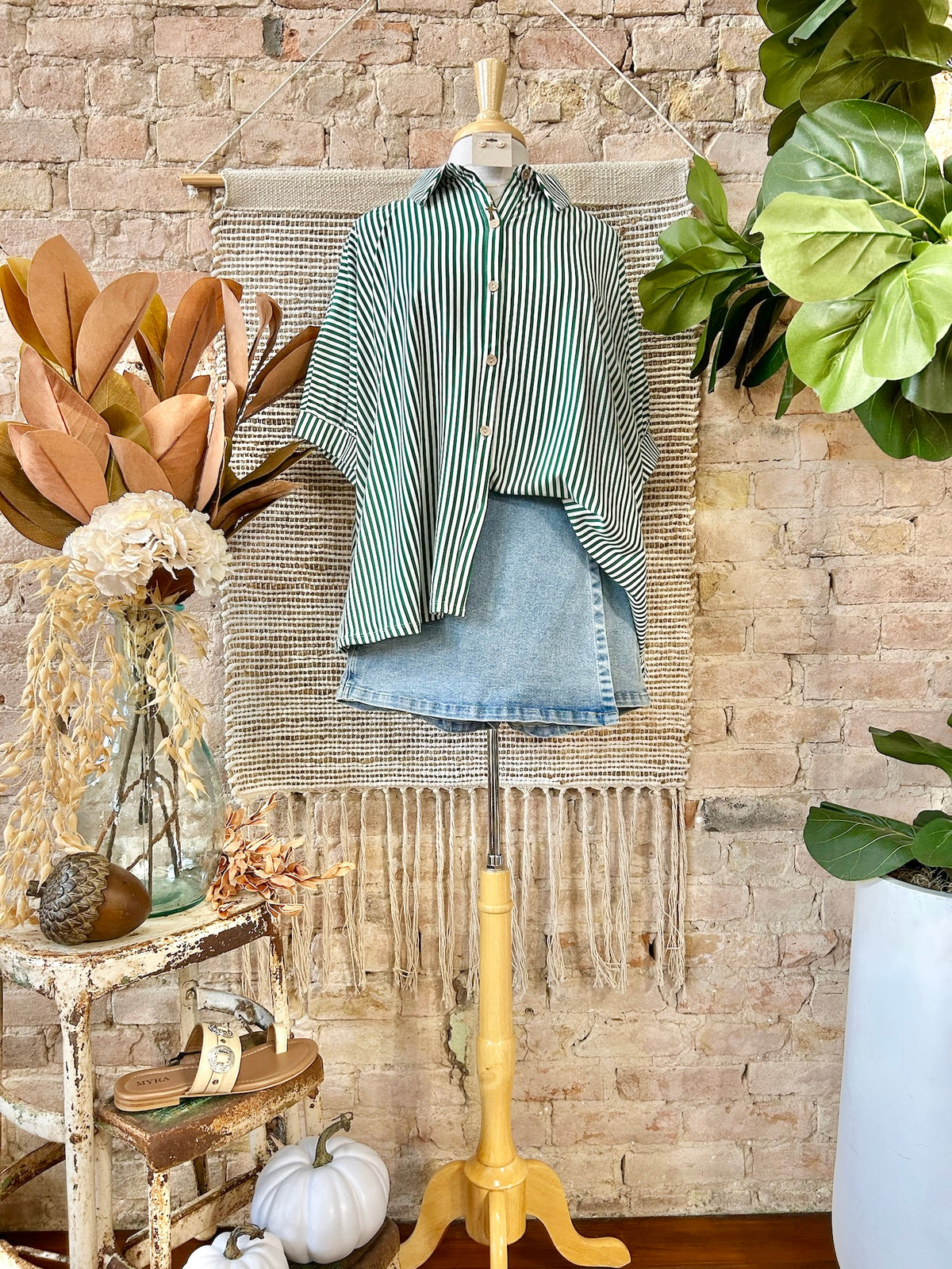RESTOCK A Sight To See Green Striped Blouse