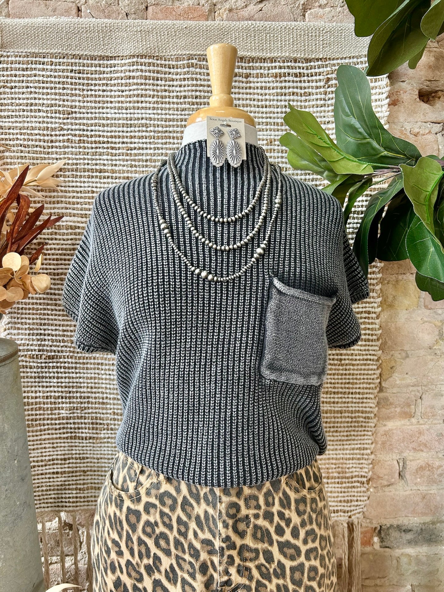Time Will Tell Black Mineral Wash Knit Top