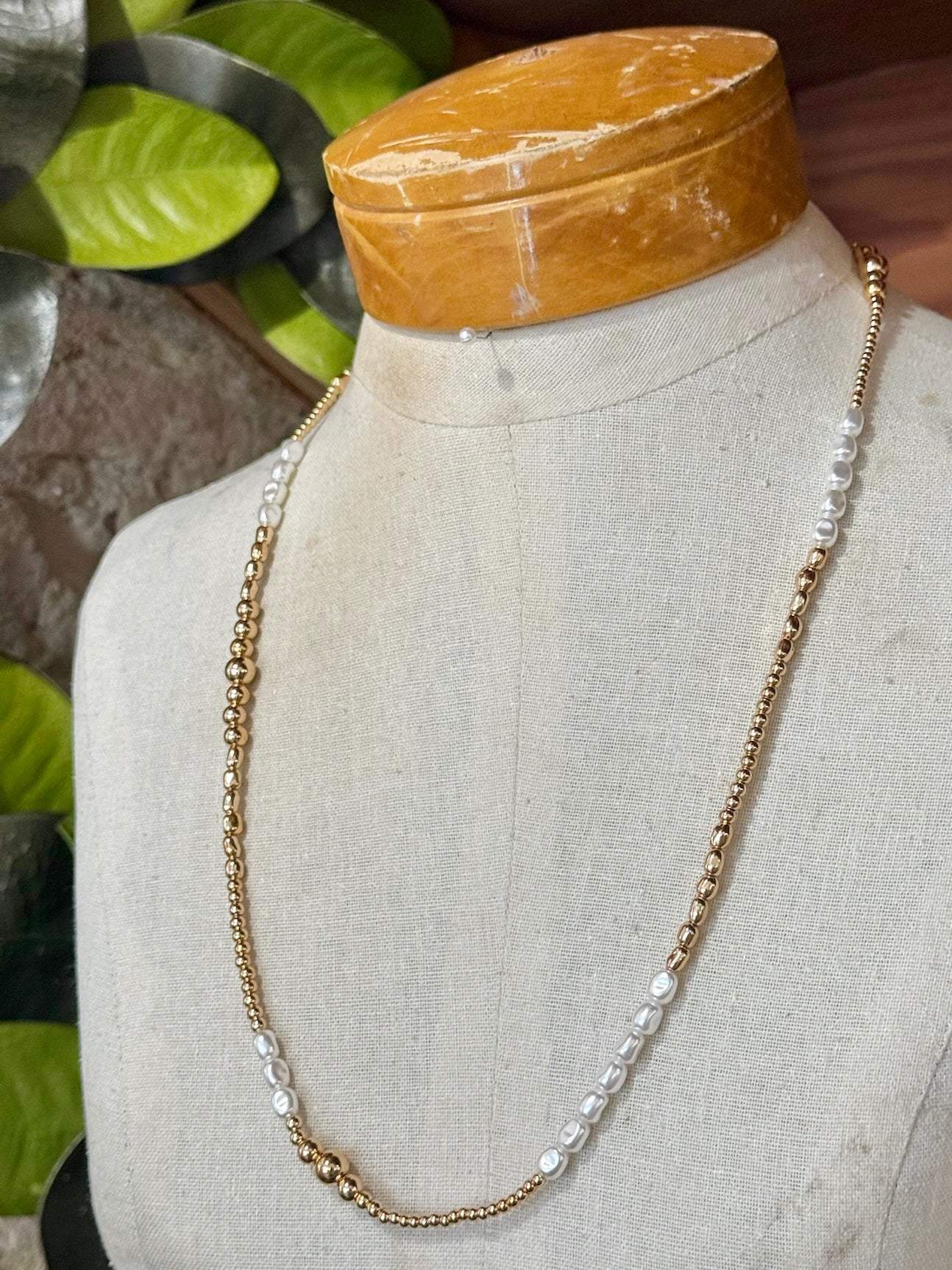 Long Gold Pearl Necklace