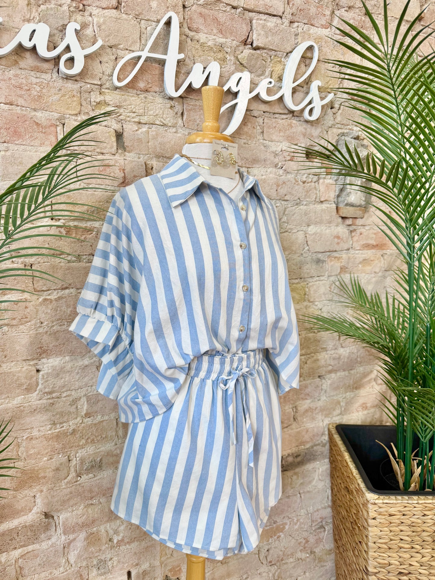 Seagulls & Sunsets Blue Striped Shorts