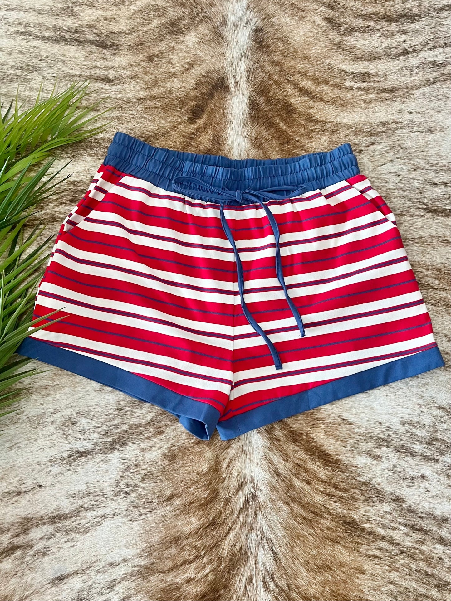 Of Texas Red & Blue Striped Shorts