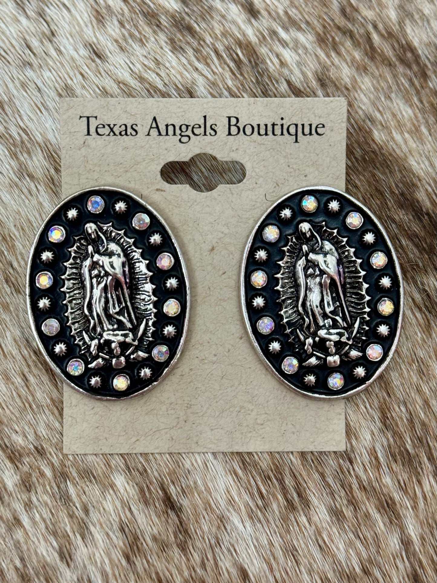 50% Off - Our Lady Of Guadalupe Silver Rhinesyone Earrings 