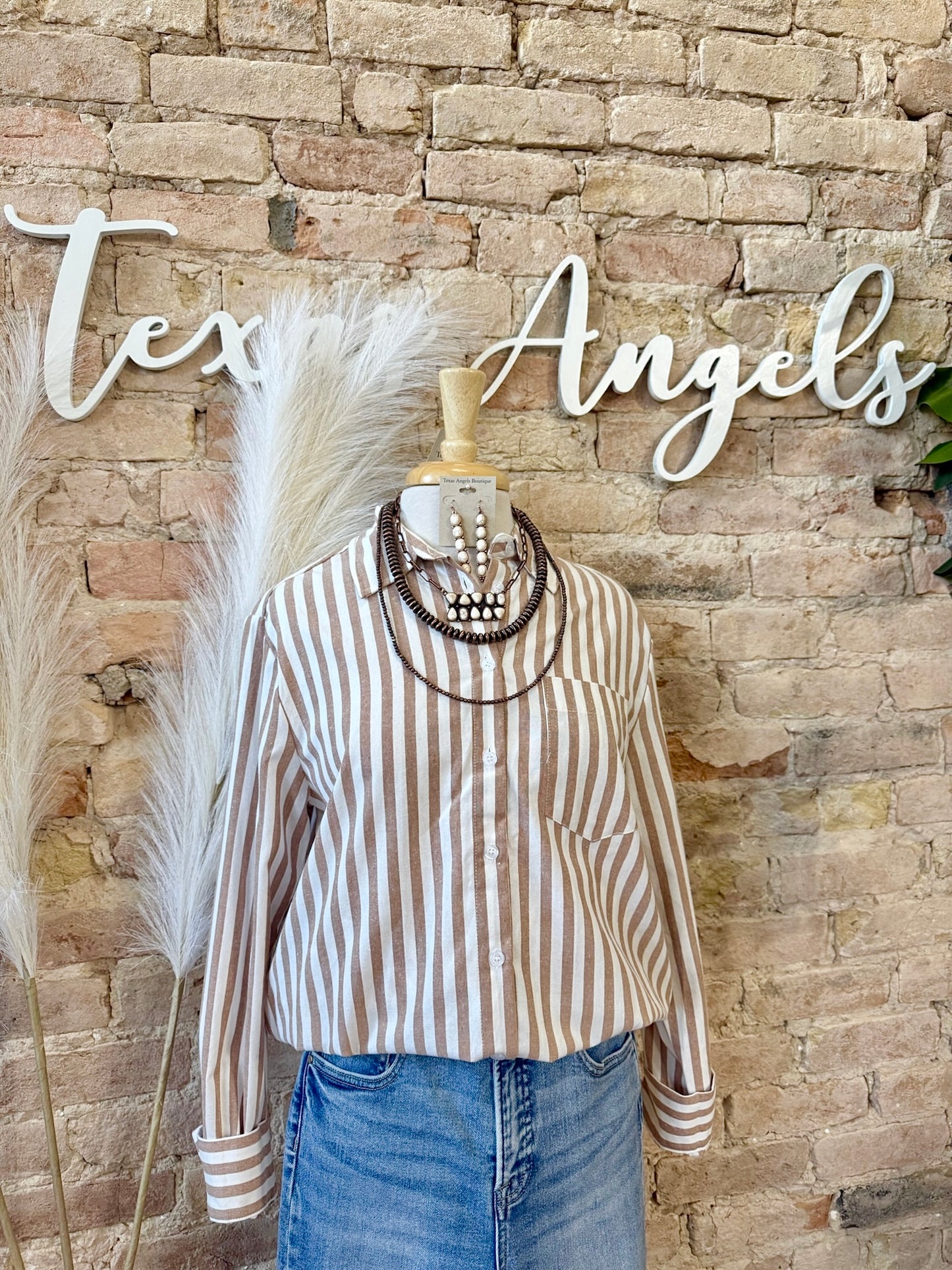 Soft Spoken Taupe Striped Shirt
