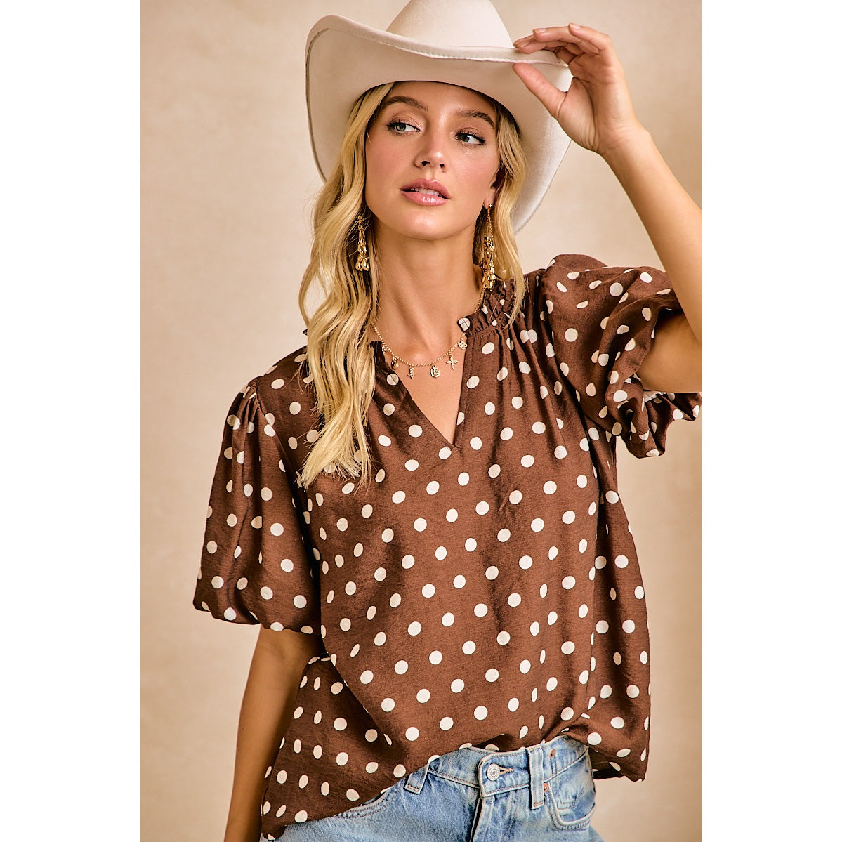 Better Luck Next Time Brown Polka Dot Blouse