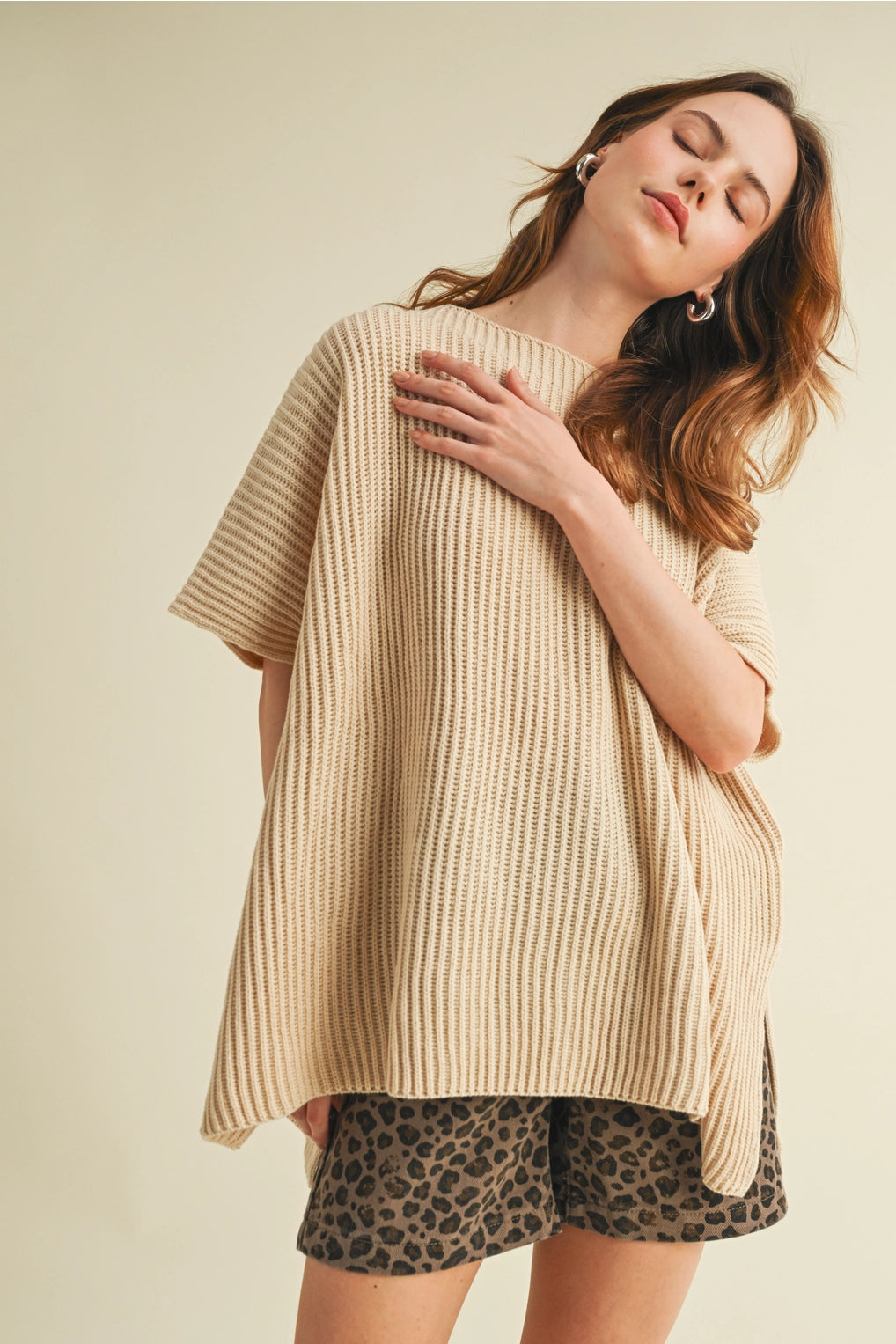 On To The Next Oatmeal Knit Sweater Top