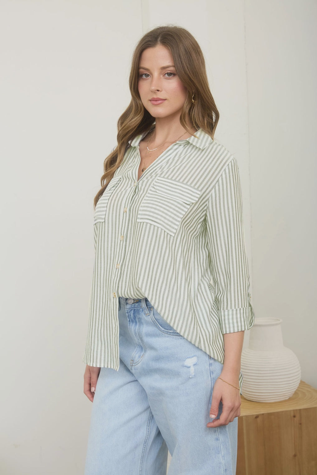 Chasin’ Sunshine Sage Striped Shirt