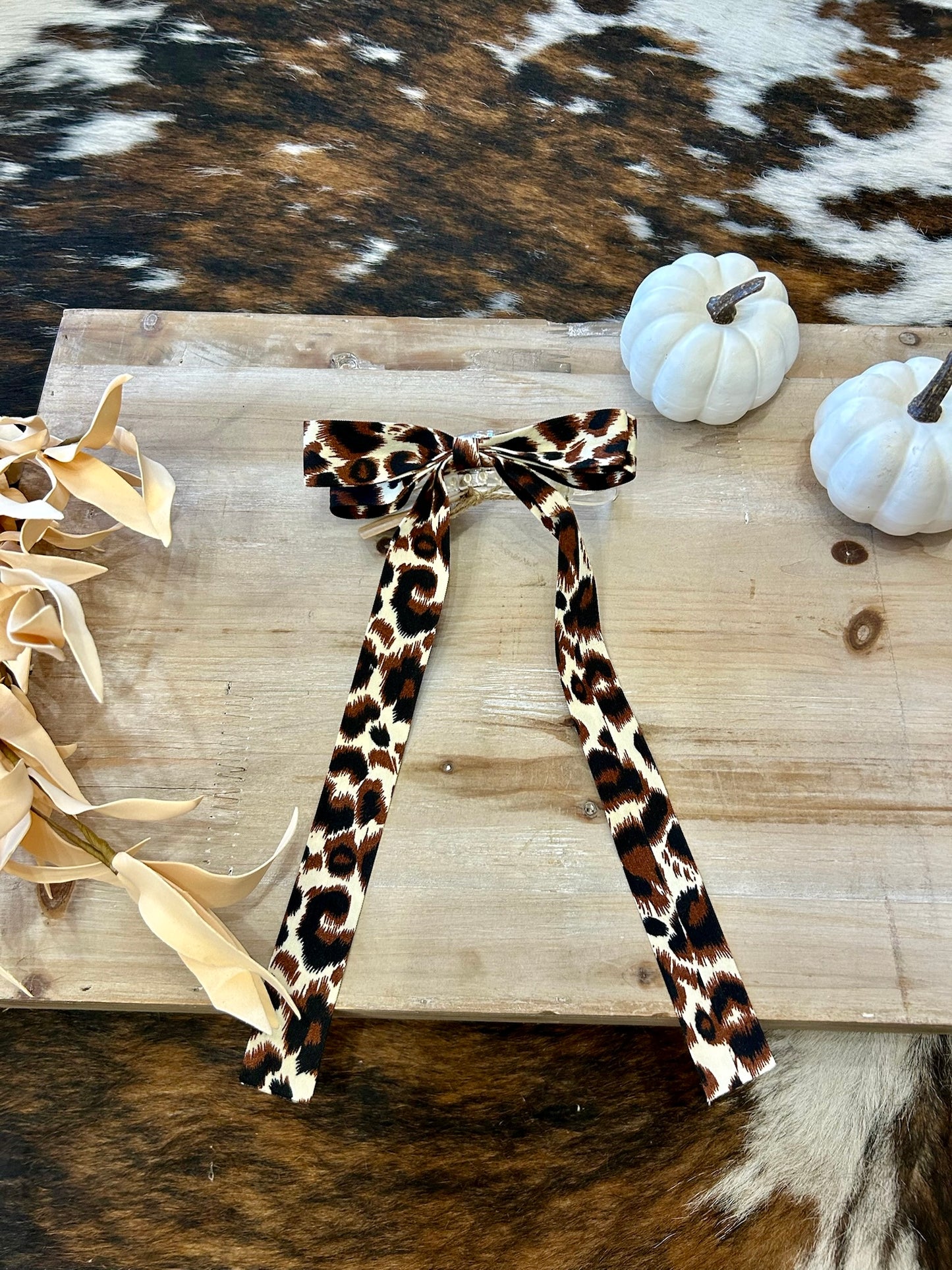 Dark Brown Leopard Print Bow Hair Clip