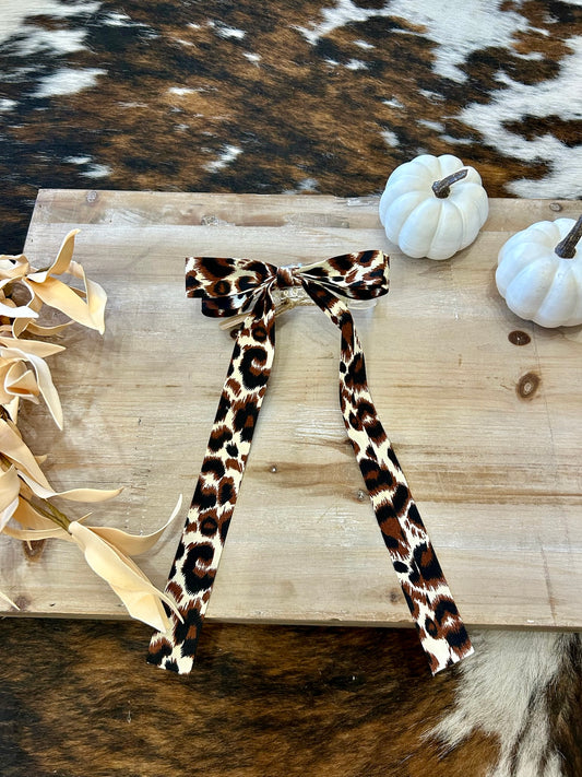 Dark Brown Leopard Print Bow Hair Clip