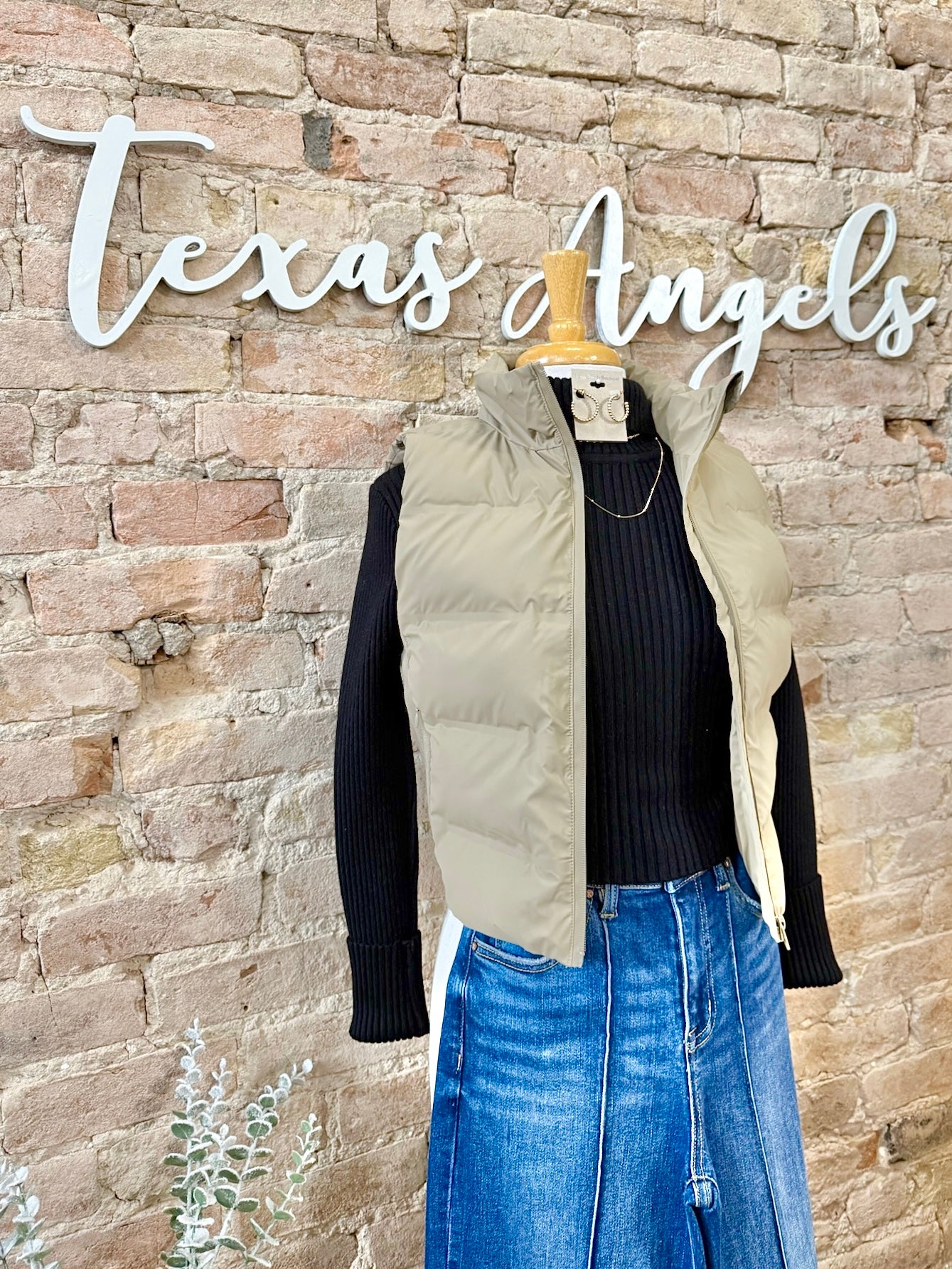 Winter Vacation Khaki Puffer Vest