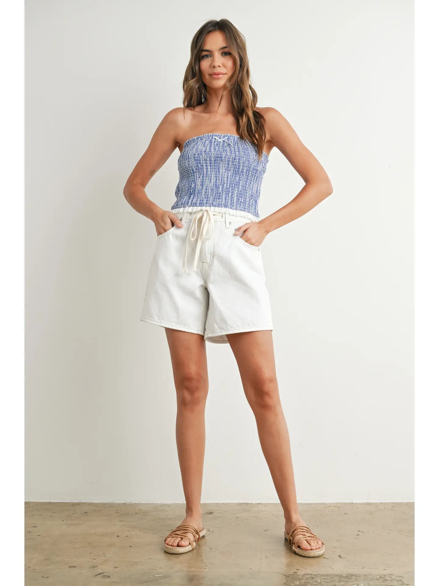 Home Of The Brave Blue Striped Strapless Top