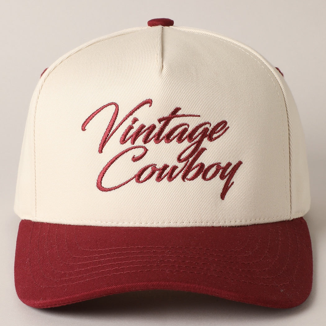 Vintage Cowboy Burgundy Embroidered Trucker Hat