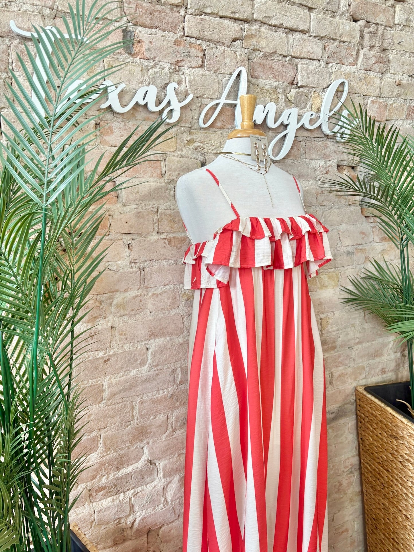 Right From The Start Red Ruffled Striped Maxi