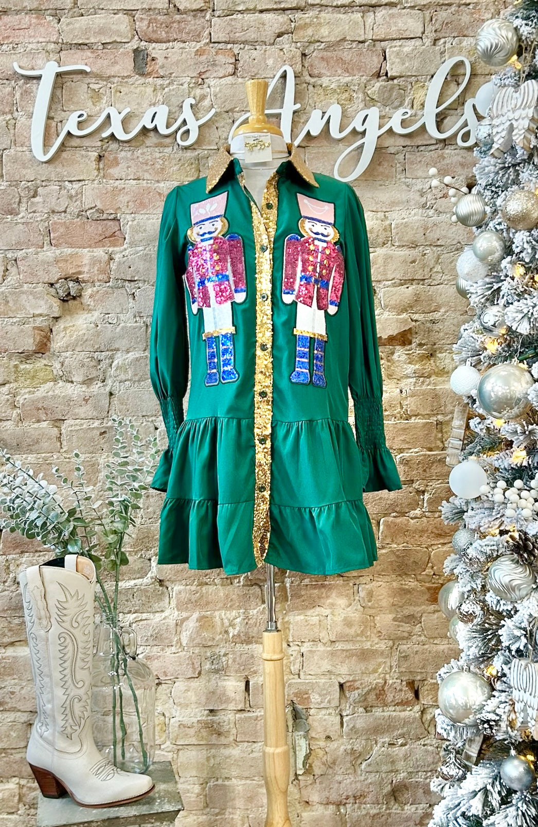 Holly Jolly Christmas Hunter Green Sequin Nutcracker Dress