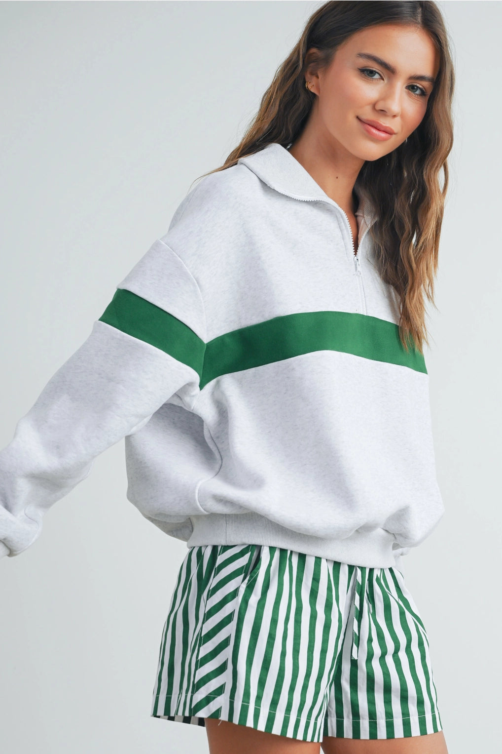 Sure Of It Green Striped Shorts
