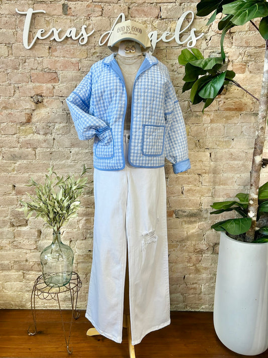 Don’t Question It Blue Plaid Quilted Jacket
