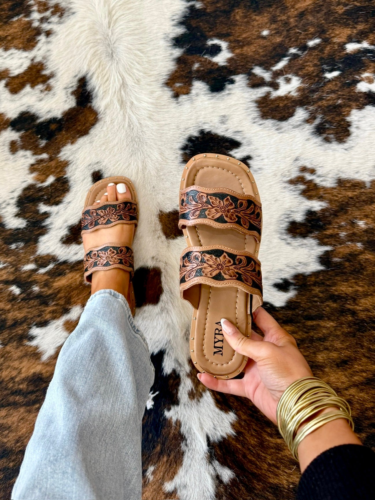 MYRA Tooled Leather Sandals