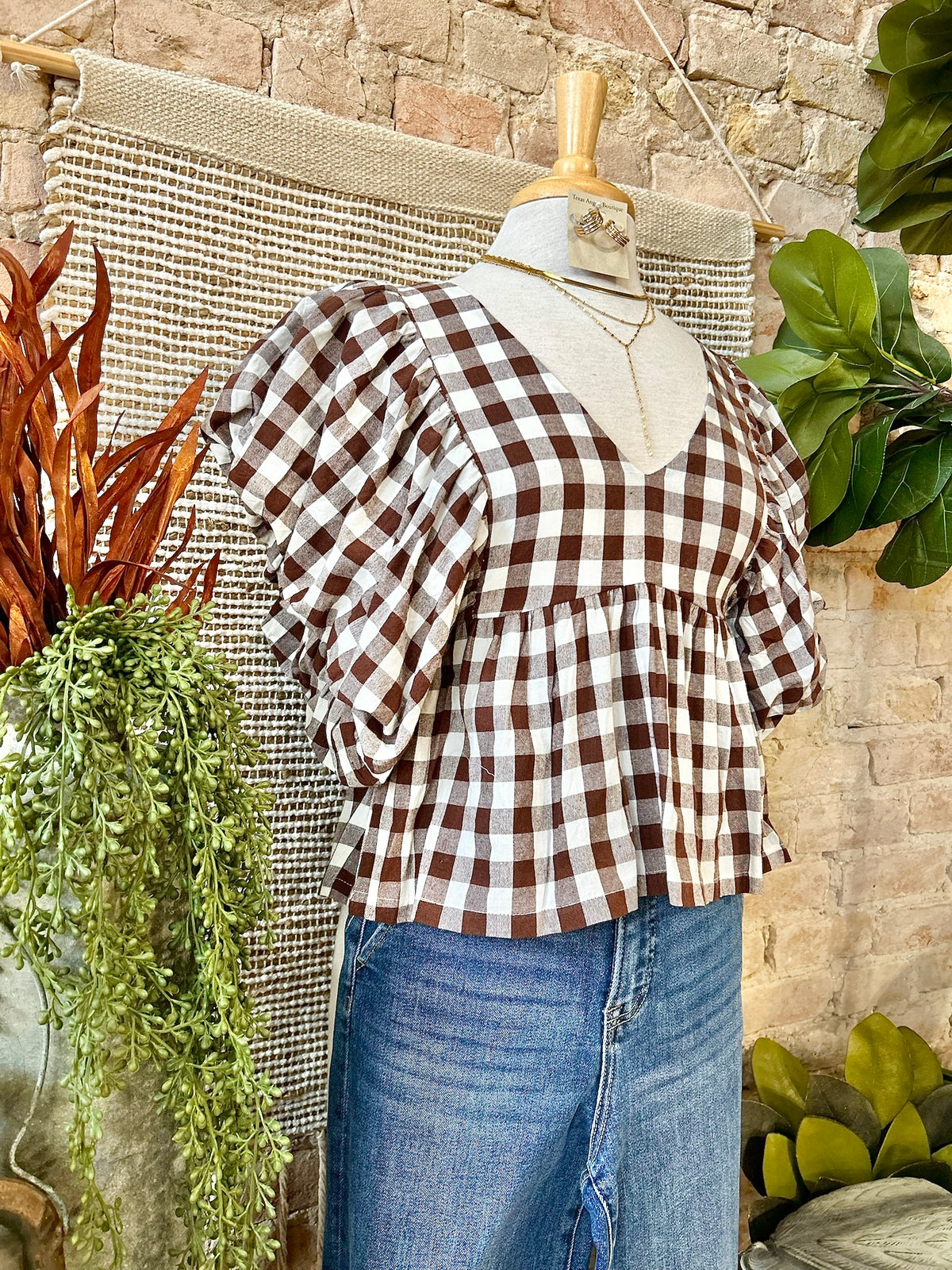 Bringing Back Memories Brown Gingham Blouse
