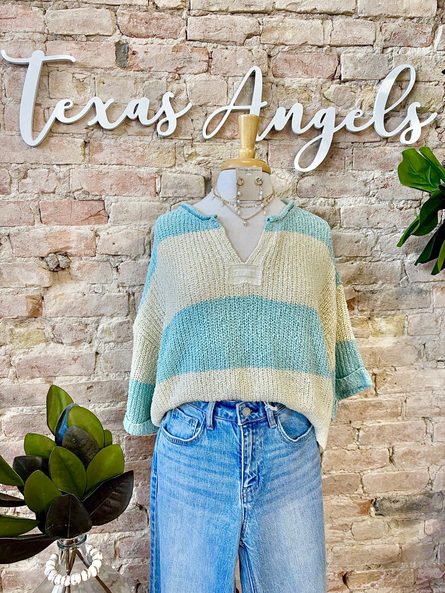 Spring Has Sprung Baby Blue Striped Knit Sweater