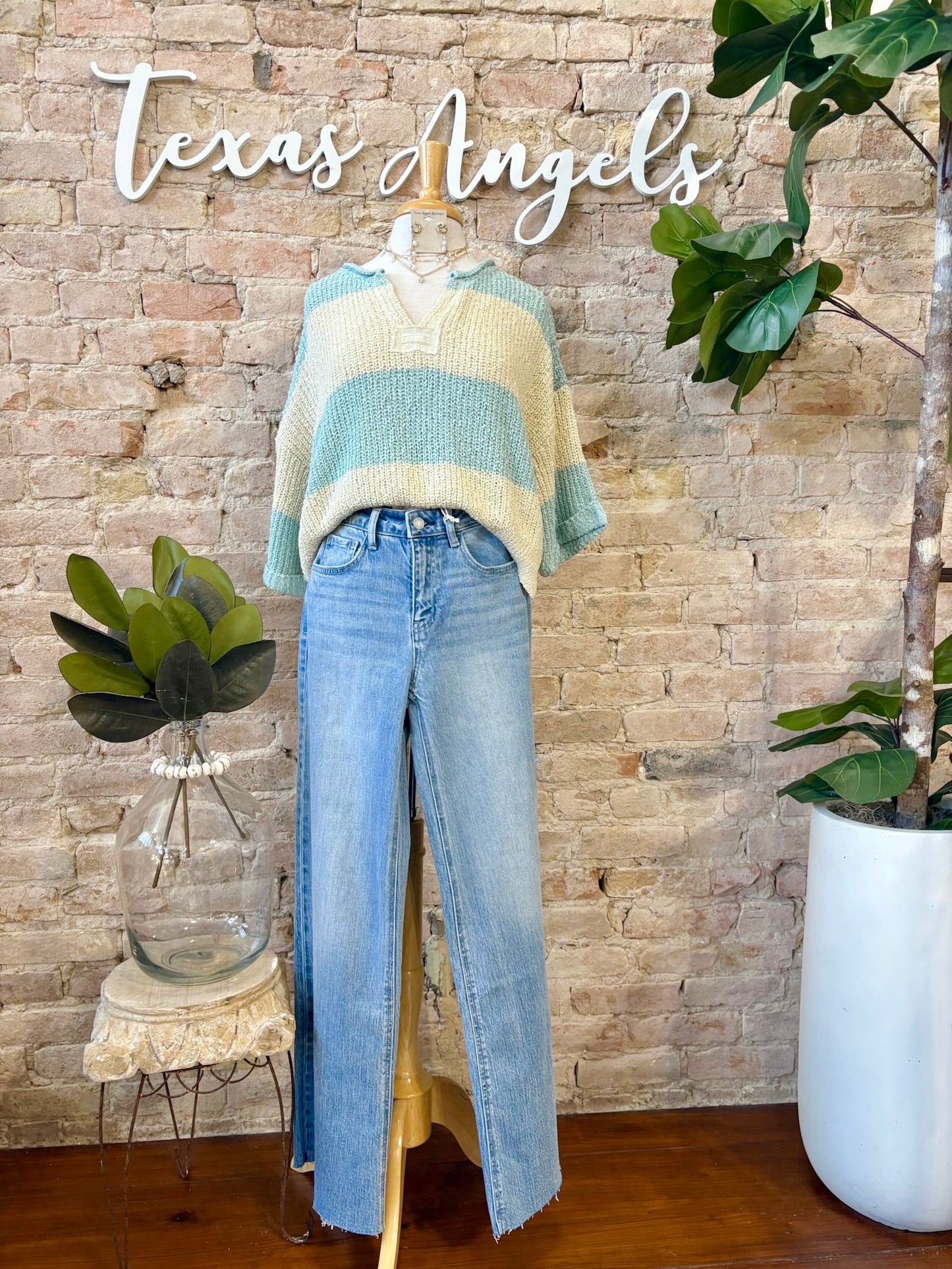Spring Has Sprung Baby Blue Striped Knit Sweater