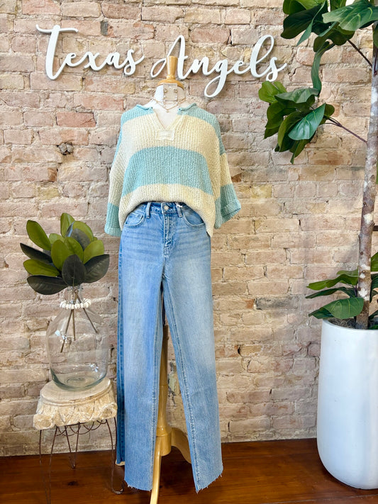 Spring Has Sprung Baby Blue Striped Knit Sweater