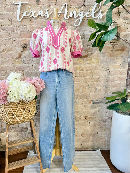 Prove It Pink Embroidered Blouse