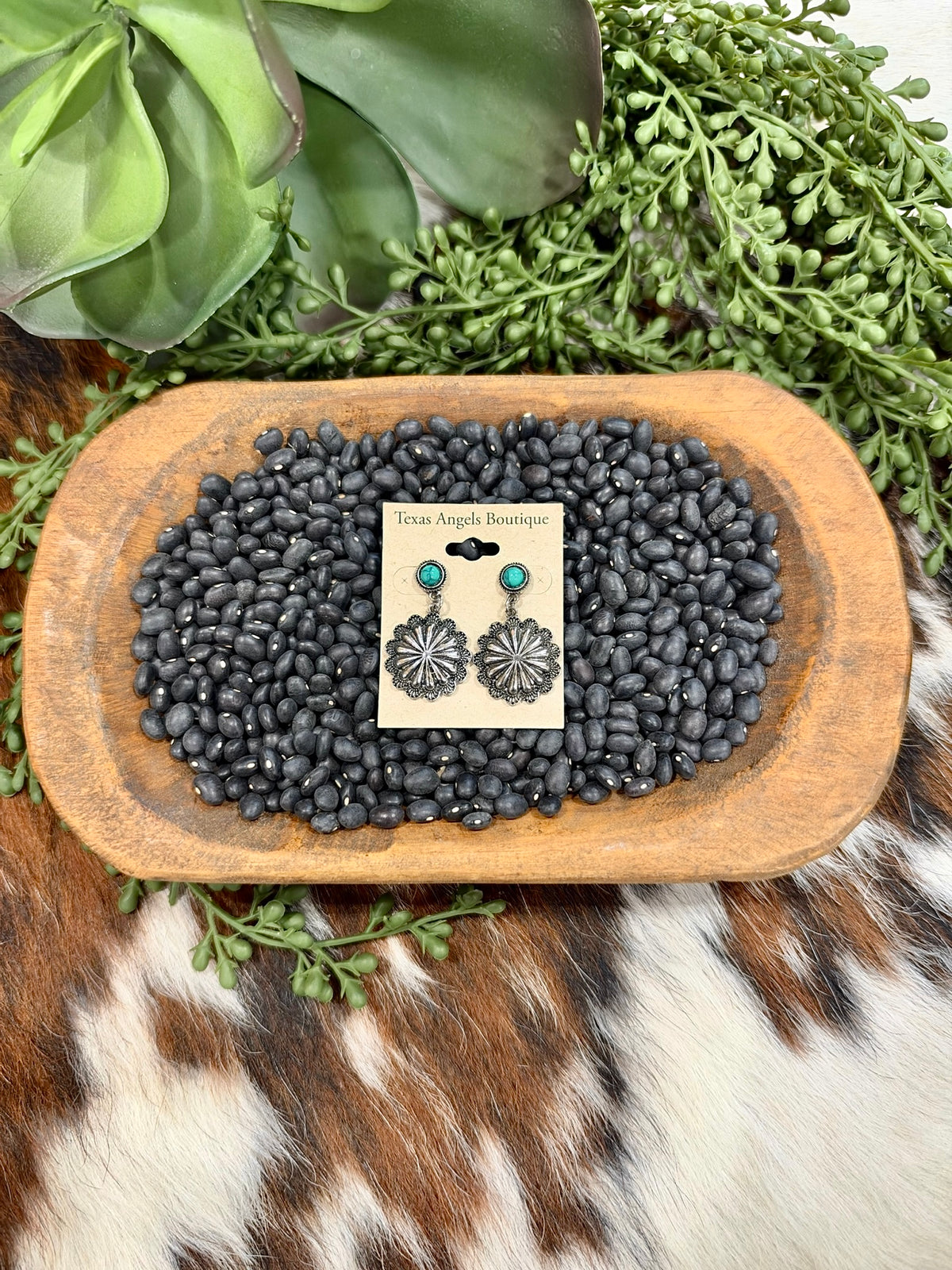Silver Flower Concho Earrings