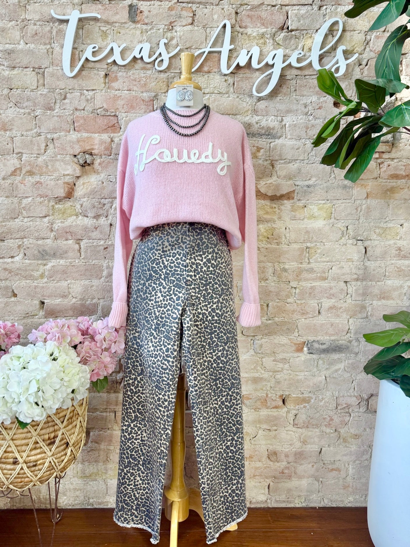 Here For The Cowboys Pink Howdy Sweater