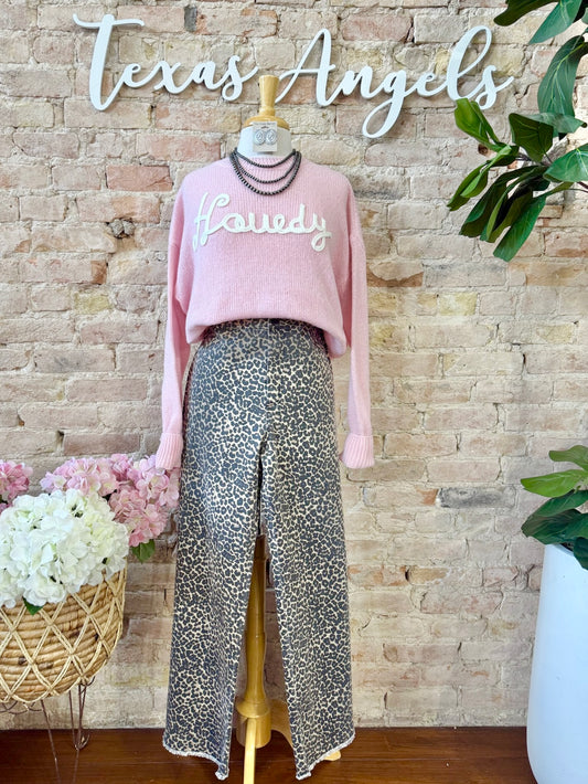 Here For The Cowboys Pink Howdy Sweater