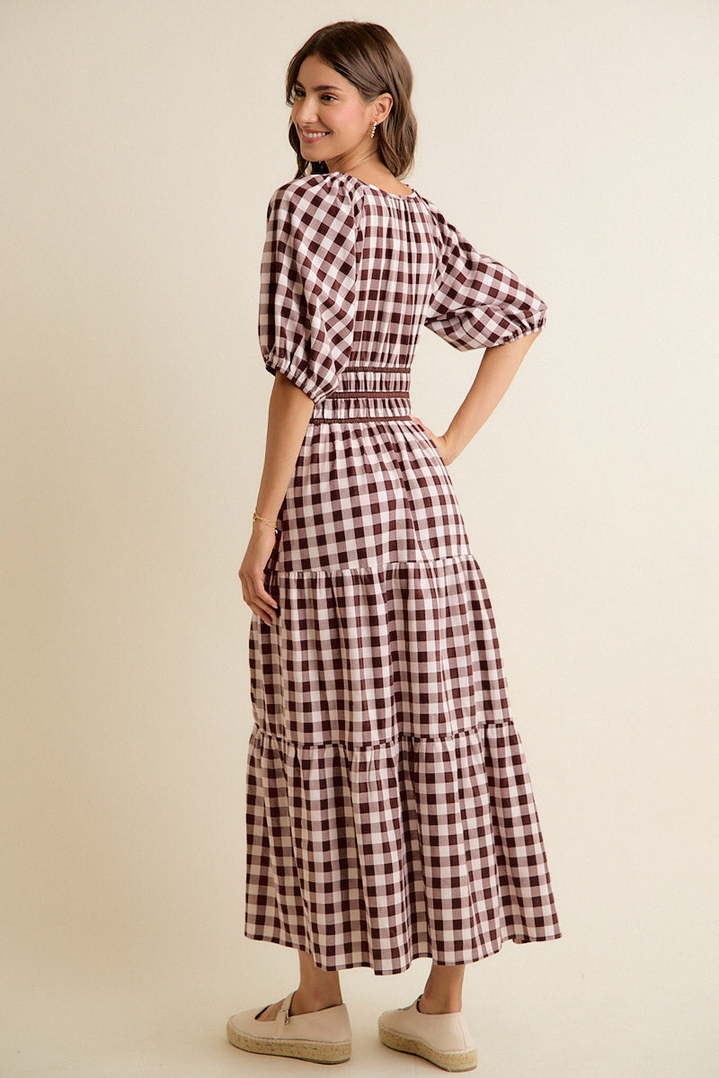 Farmers Market Brown Plaid Maxi Dress