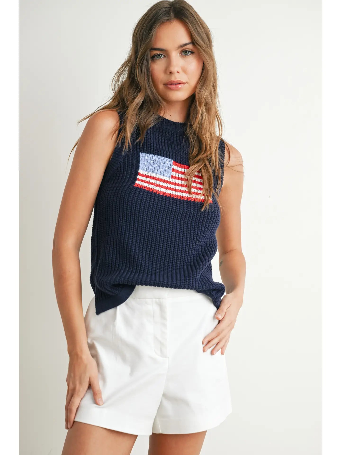 40% Off - Justice For All Navy American Flag Knit Top