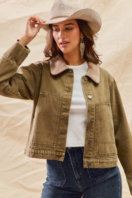 Joy To The World Olive Corduroy Jacket