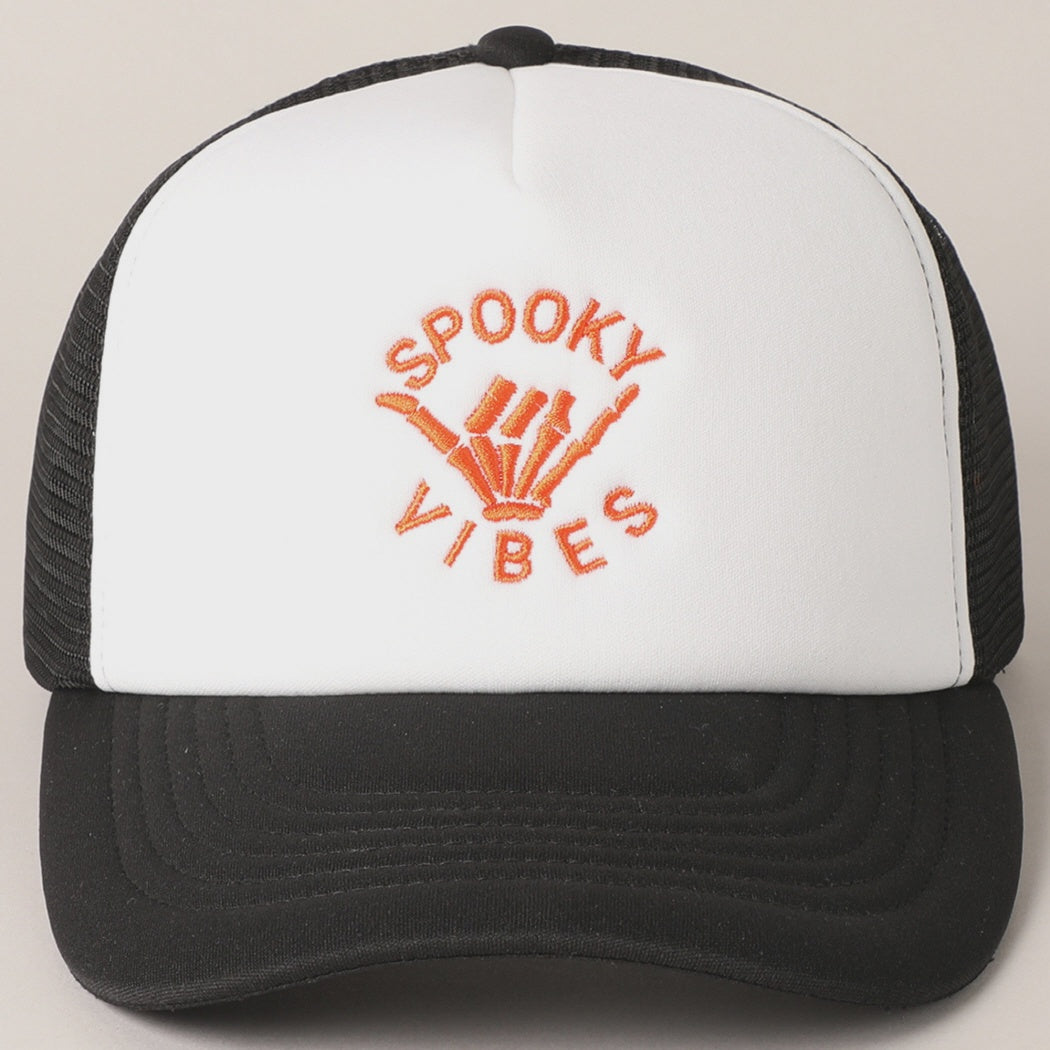 Spooky Vibes Black Embroidered Trucker Hat