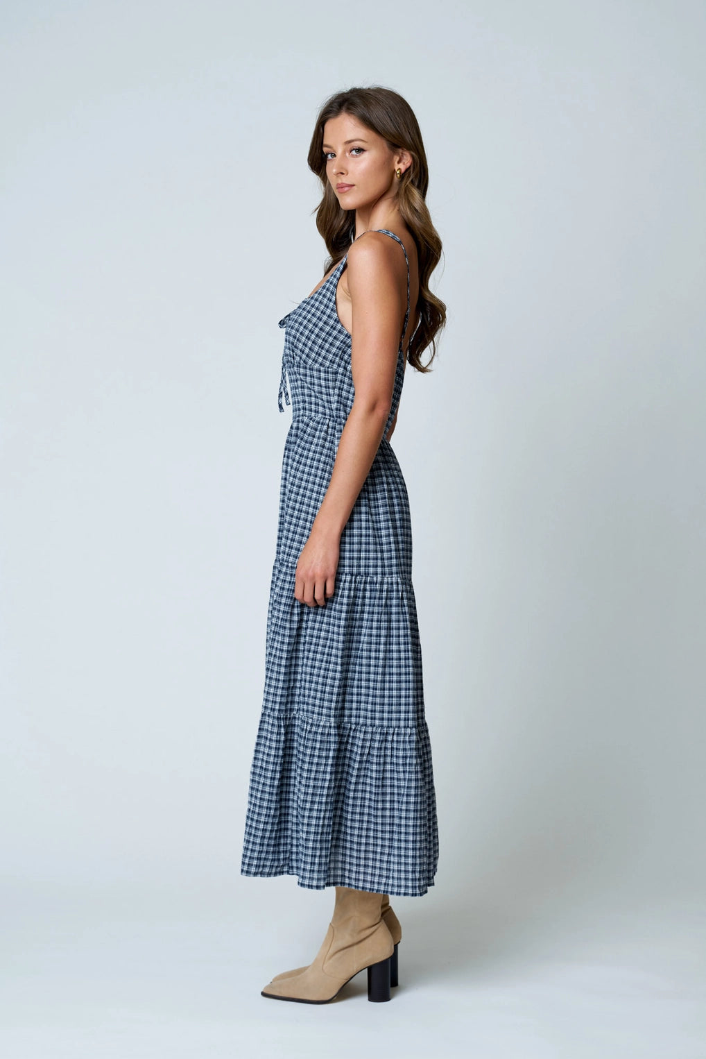 Happiness Is Homemade Navy Plaid Mid Maxi Dress