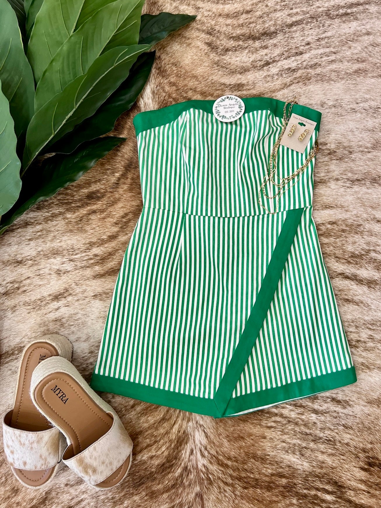 Sandy Shores Green Striped Romper