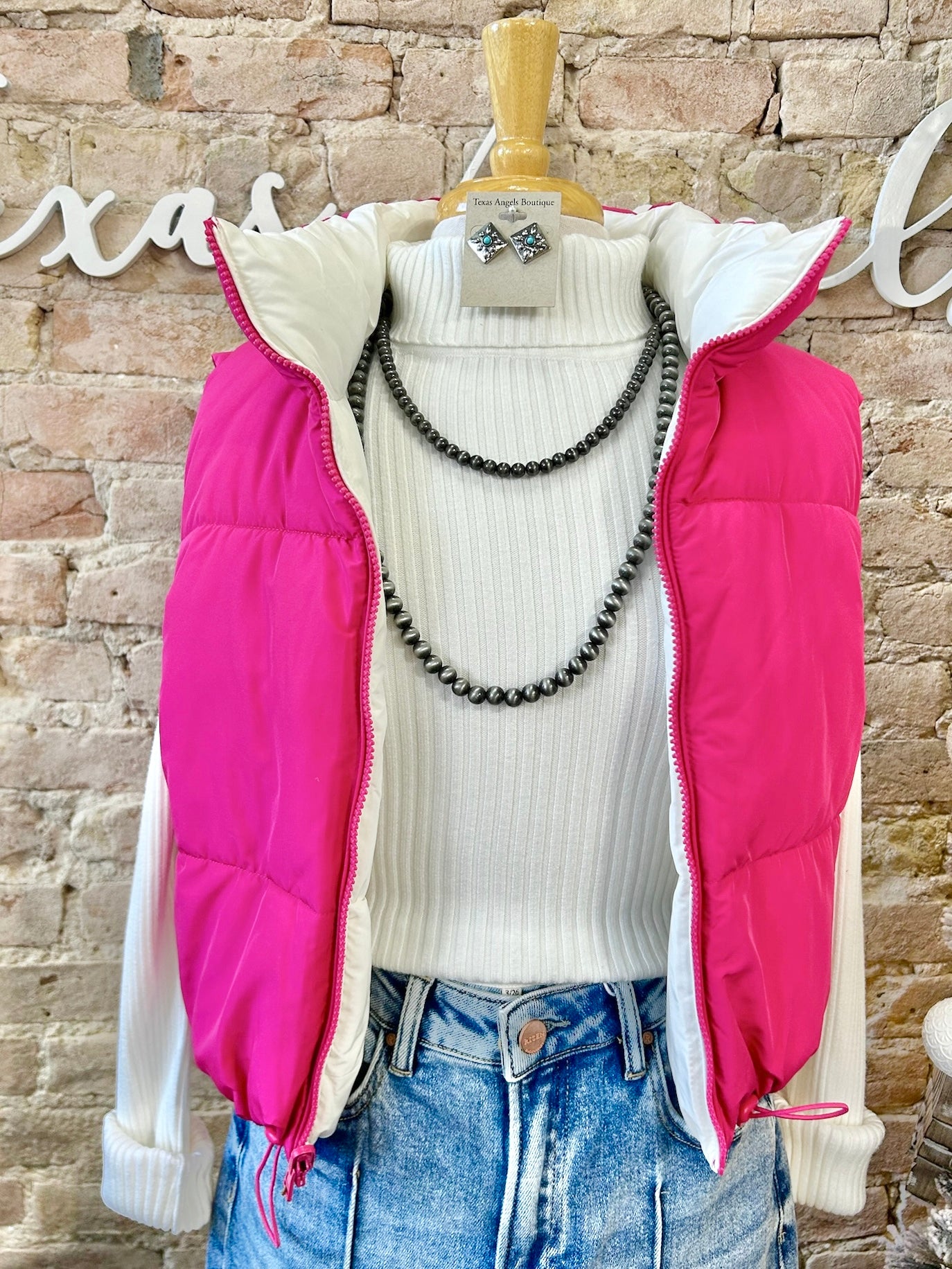 50% Off - Don't Play Around Pink Reversible Puffer Vest
