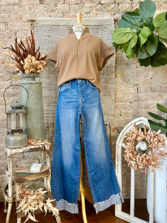 Time Will Tell Tan Zip Up Top